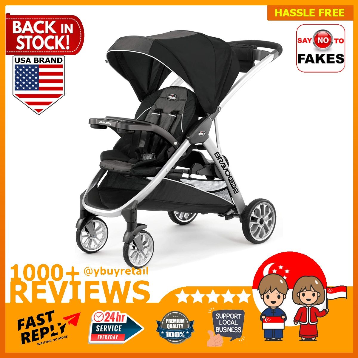 BML Chicco Bravo For2 Standing Sitting Double Stroller Babies