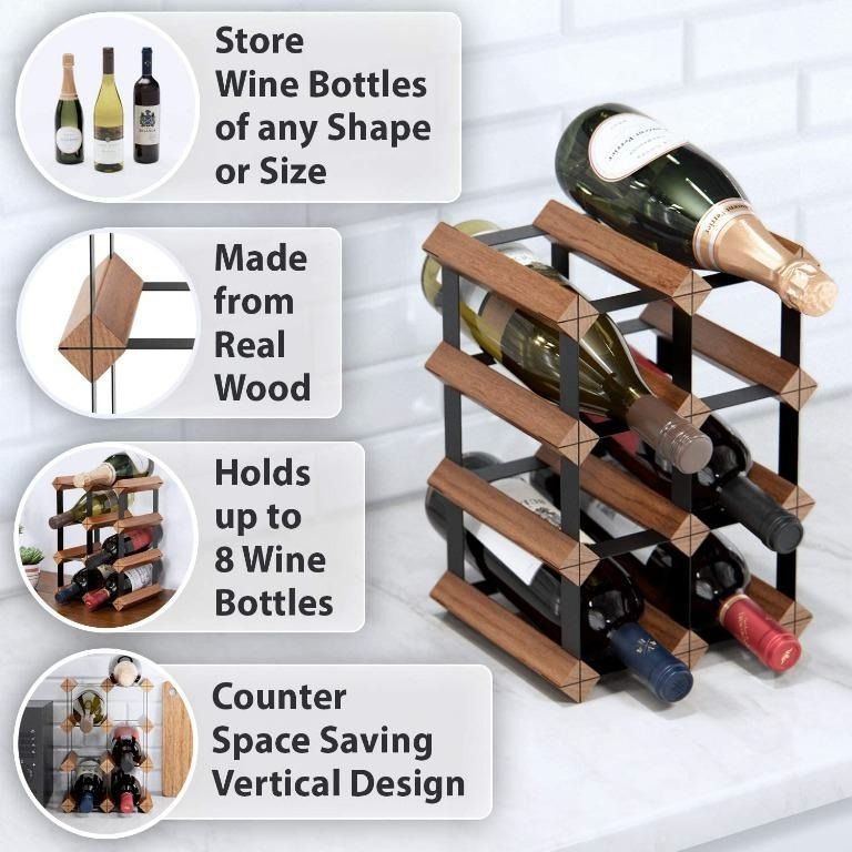 BML Countertop Wine Rack 6 Bottle Wine Holder w 2 Extra Slots No Assembly Required Small