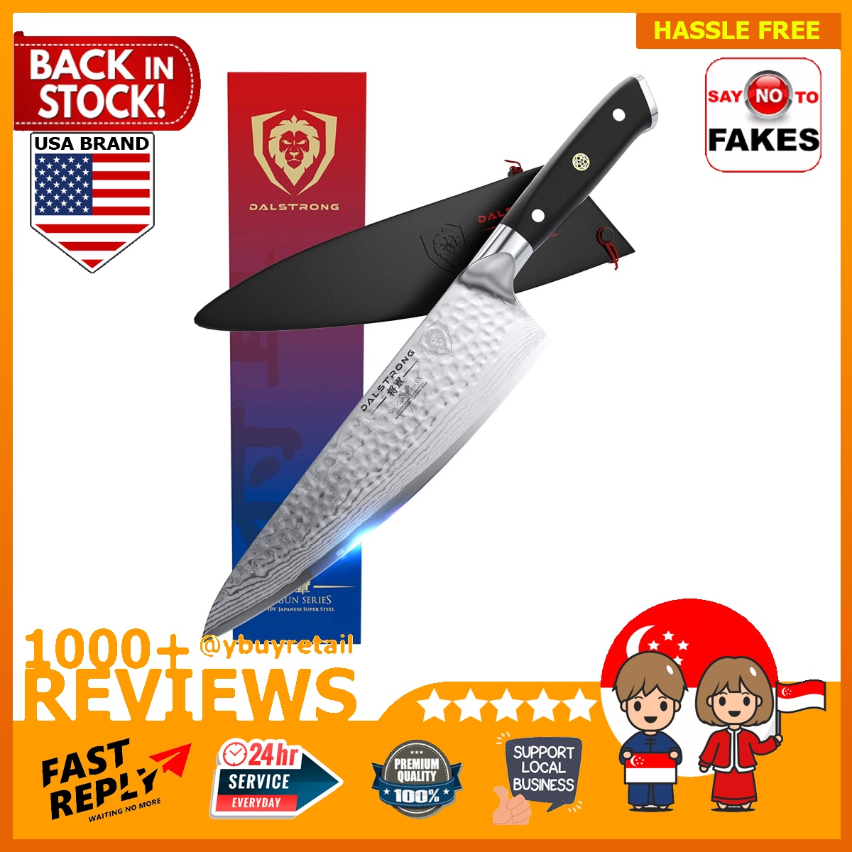 Dalstrong Chef&s Knife - Shogun Series x Gyuto - Japanese AUS-10V - Vacuum Treated - Hammered Finish - 8 inch - w/ Guard