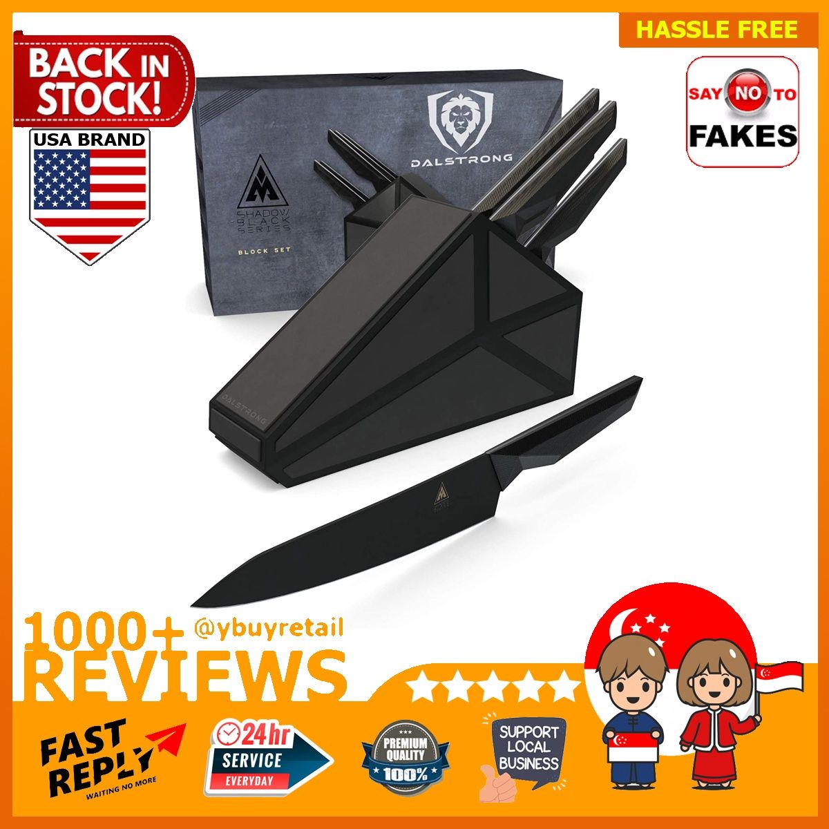 Dalstrong Knife Block Set - 12-Piece - Shadow Black Series - Black Titanium Nitride Coated - High Carbon - 7CR17MOV-X Vacuum Treated Steel - Premium