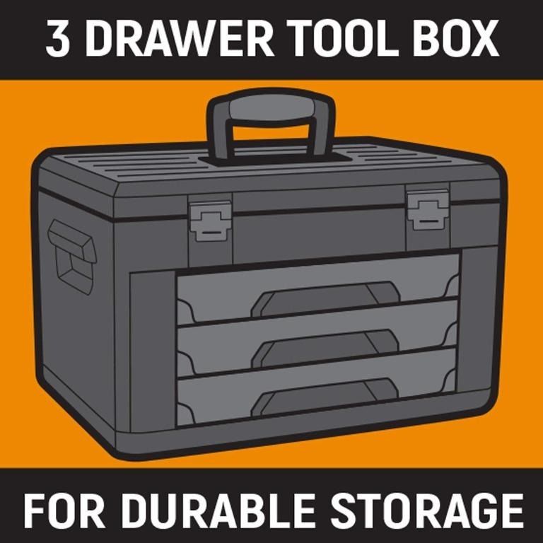 20 3 Drawer Black Steel Tool Box