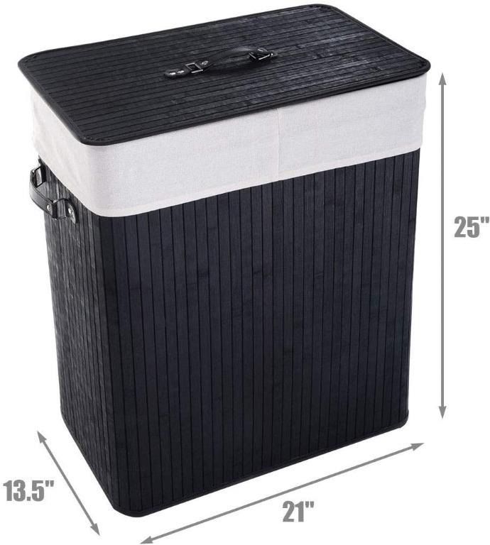  GOFLAME Corner Bamboo Laundry Hamper with Lid and Removable  Liner, Washing Clothes Basket Storage Bin with Handle, Suitable for  Bedroom, Bathroom, Laundry (Black) : Home & Kitchen