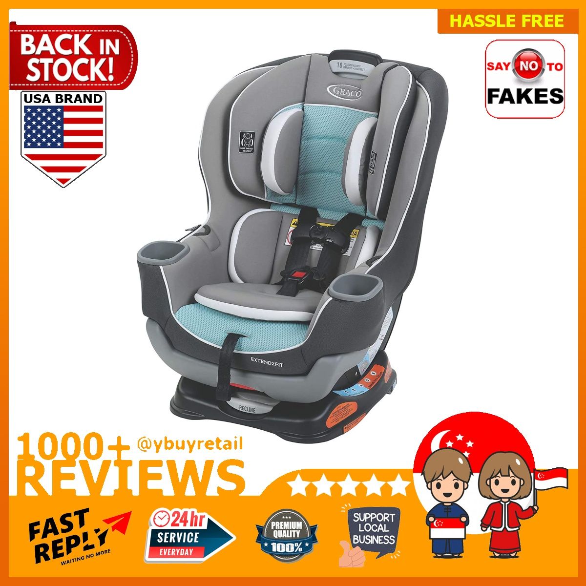 BML Graco Extend2Fit Convertible All in One Newborn Infant Baby to Child Children Kids Car Seat Car Seat