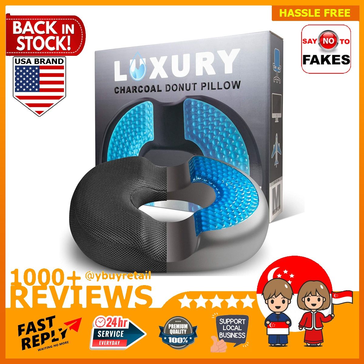 H. Luxury Donut Pillow for Tailbone Pain, Hemorrhoid Butt Cushion for  Postpartum Pregnancy Surgery, Charcoal Infused Memory Foam Doughnut Ring  Seat