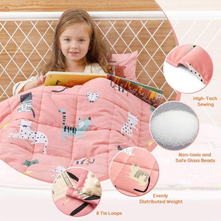 BML Kids Weighted Blanket 5 lbs Ultra Cozy Flannel Minky Dotted and Cotton Sided with Cartoon Patterns Heavy Blanket Great for Calming and Sleeping Pink Cat Everything Else on Carousell