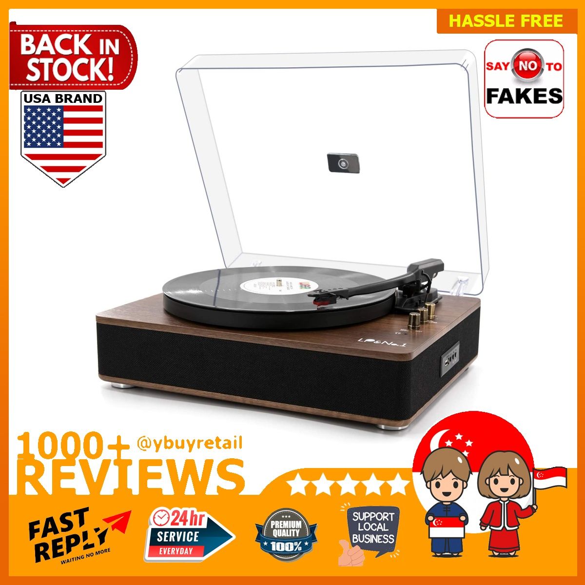 [BML] LP&NO.1 Record Player, Classic Bluetooth Turntable with USB