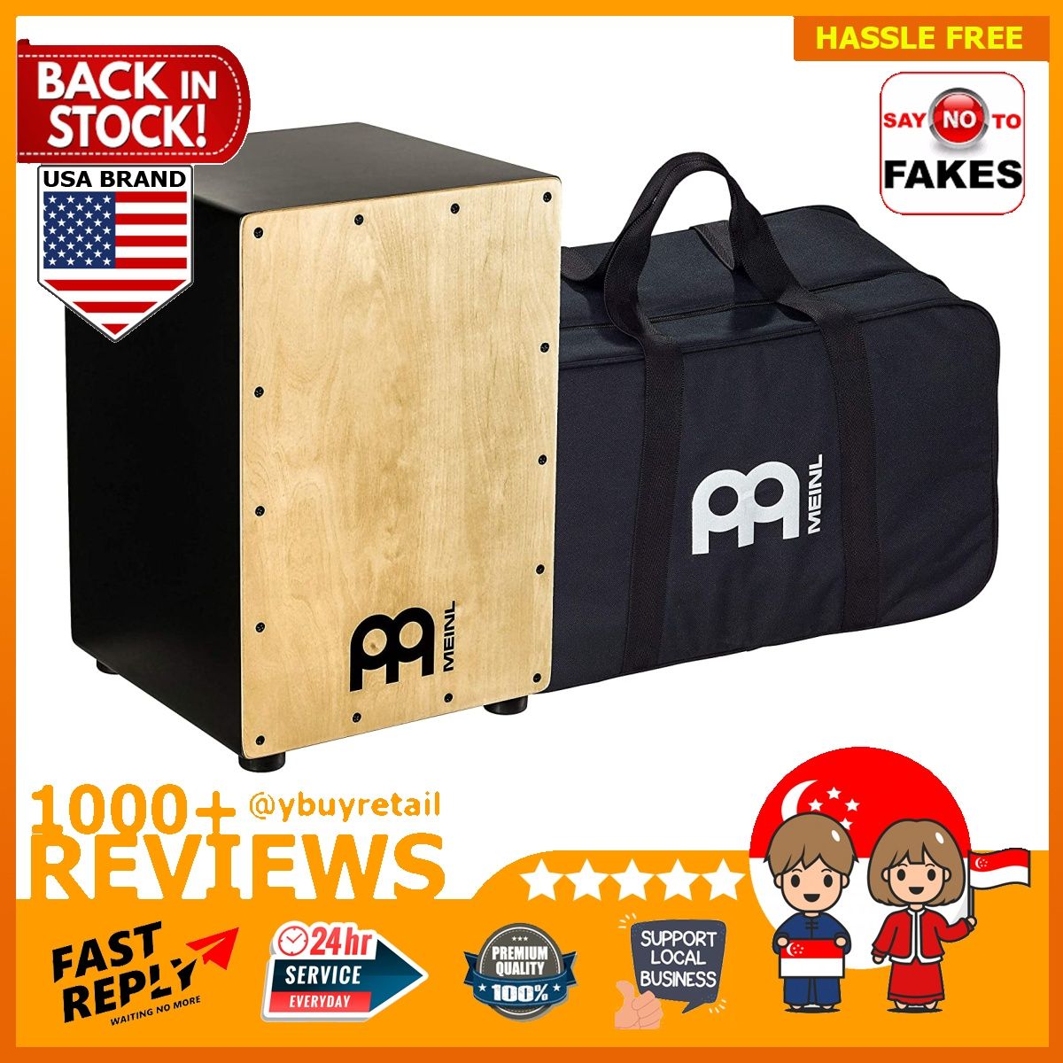 BML Meinl Percussion Maple Cafe Cajon with Internal Fixed Snares and FREE Gig Bag MDF Resonating Body