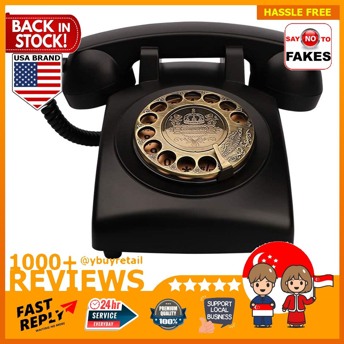 TelPal Retro Vintage Antique Telephone Old Fashioned with Push Button dial  for Home Decor