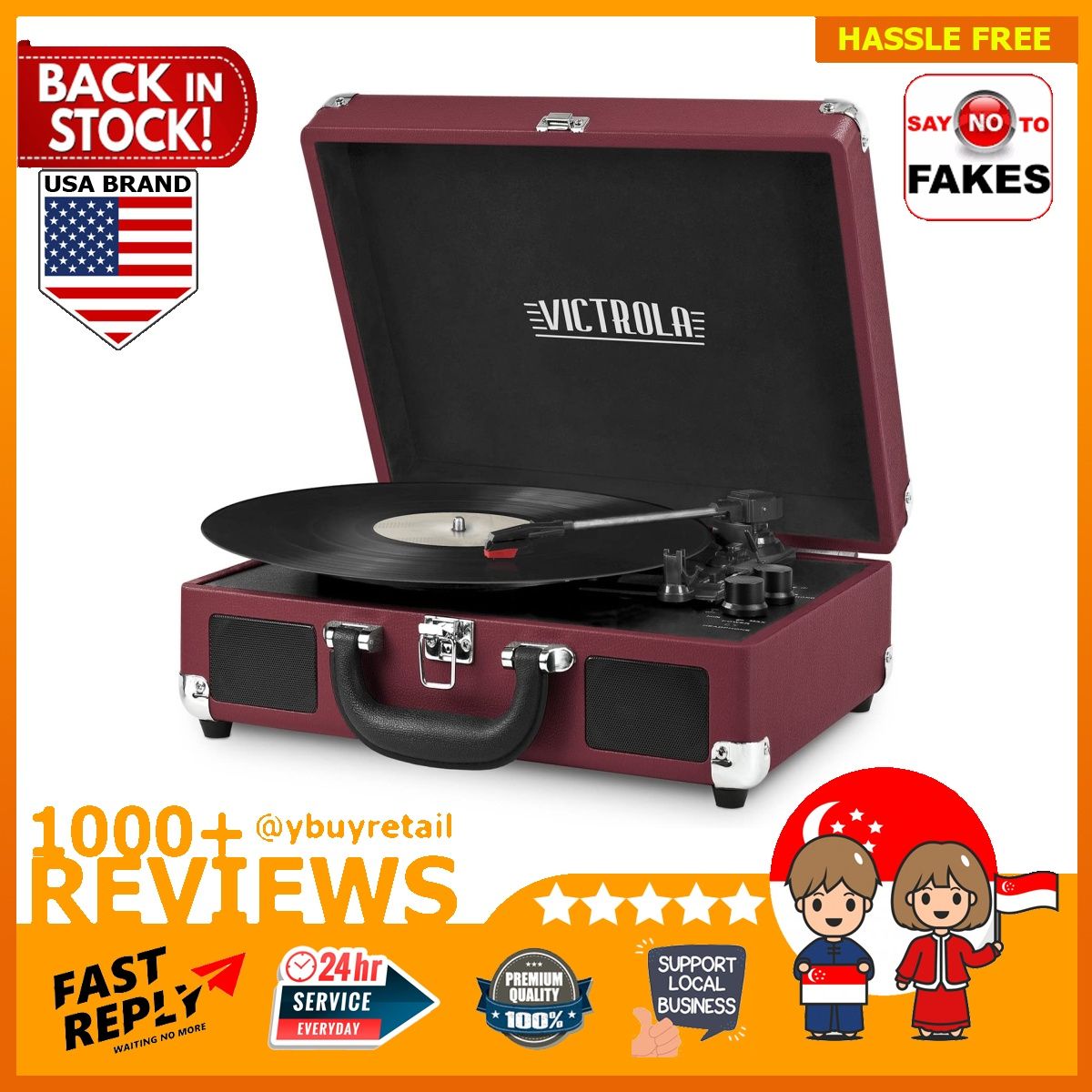 Includes　Toys,　Vinyls　Record　Portable　Sound|　Extra　Turntable　USA　Built-in　Music　BML]　3-Speed　Victrola　Audio　Hobbies　Player　Suitcase　Carousell　Vintage　Bluetooth　Upgraded　Stylus,　with　on　Speakers　Media,
