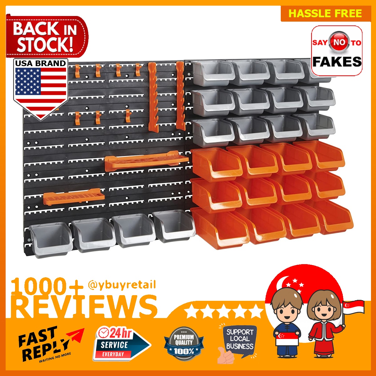 BML VonHaus 44 Piece Wall Mounted Pegboard Hook Storage Bins and Panel Set DIY Garage Storage Wall Mount System with Rack and Bin Accessories Tool Parts and Craft Organizer Everything