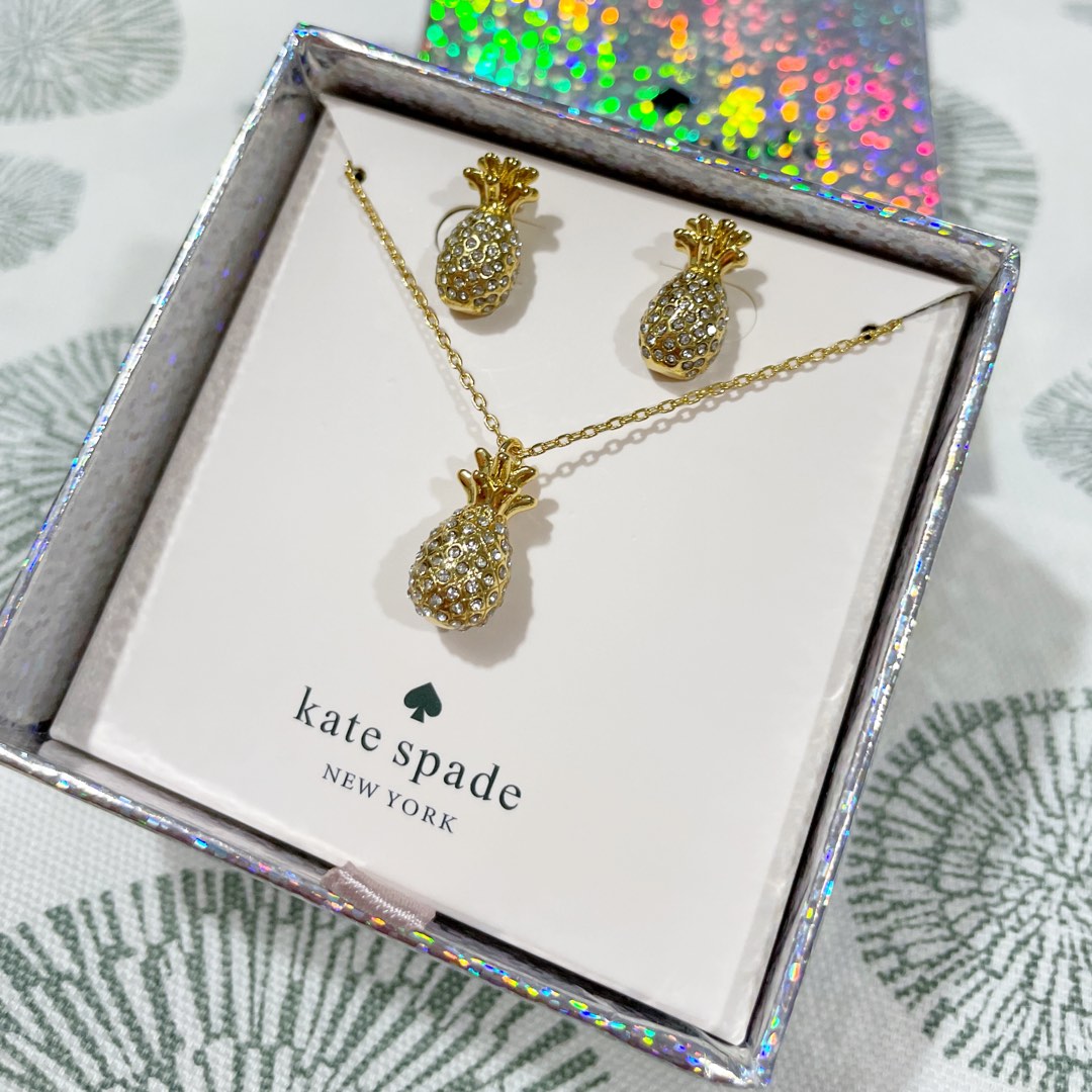 BNIB Kate Spade by The Pool Pave Pineapple Studs Earrings + Necklace (set)  Chinese New Year ? , Women's Fashion, Jewelry & Organisers, Earrings on  Carousell