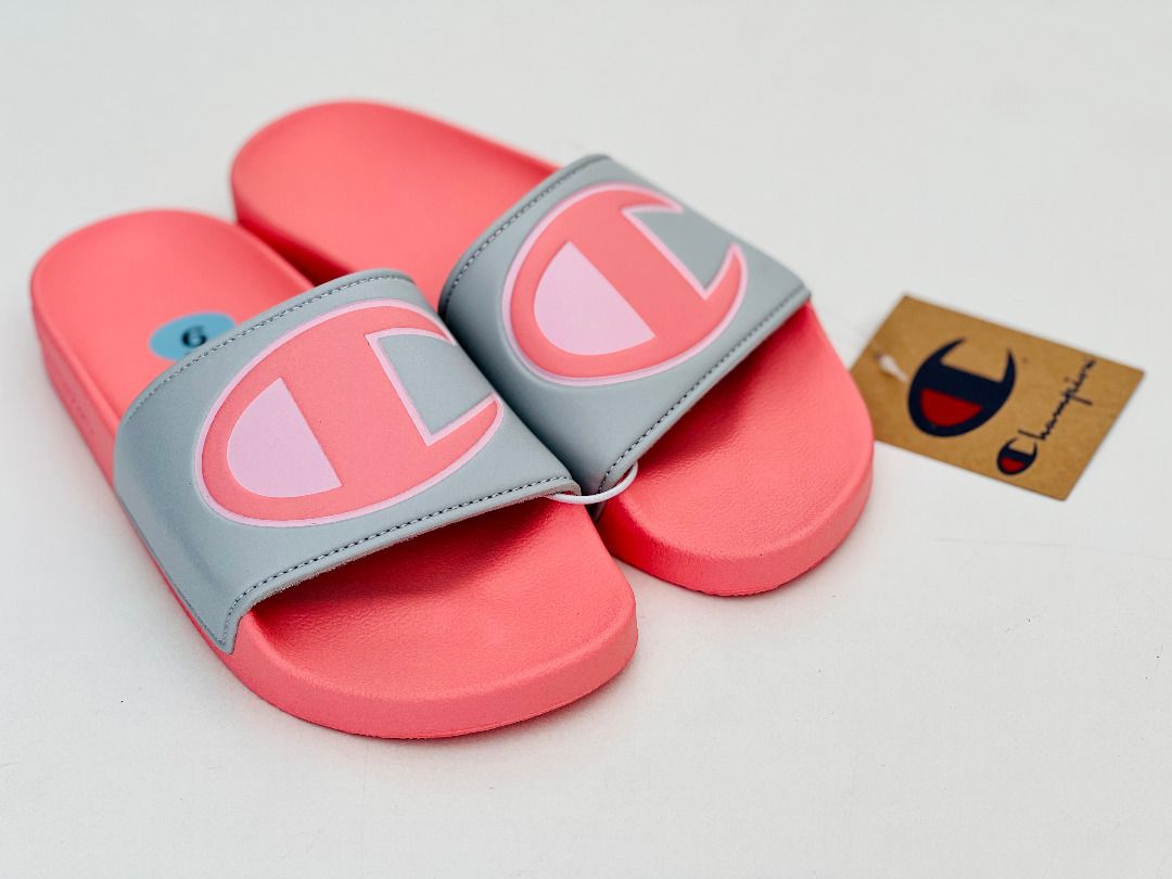 CHAMPION IPO CLASSIC GREY CORAL SLIP ON SLIDES SANDALS SLIPPERS