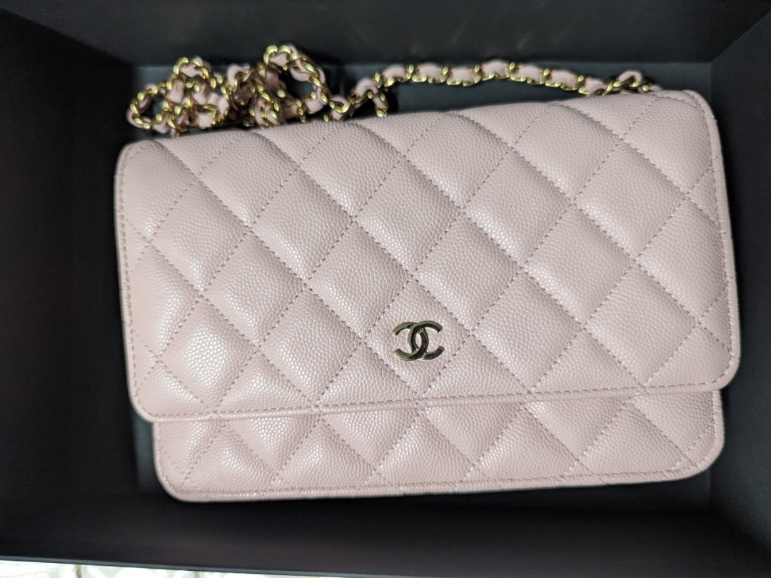 CHANEL CC WOC Caviar Leather Wallet On Chain Shoulder Bag Light Pink
