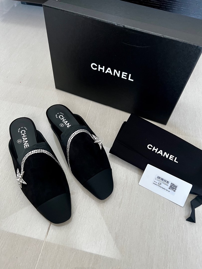 Chanel Black Braided Mules Loafer Slip on 6 RARE