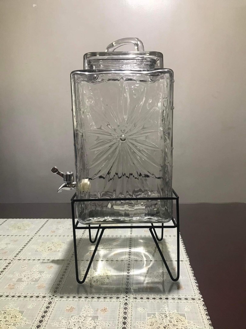 Glass Jar Dispenser (9L) with Stand, Furniture & Home Living