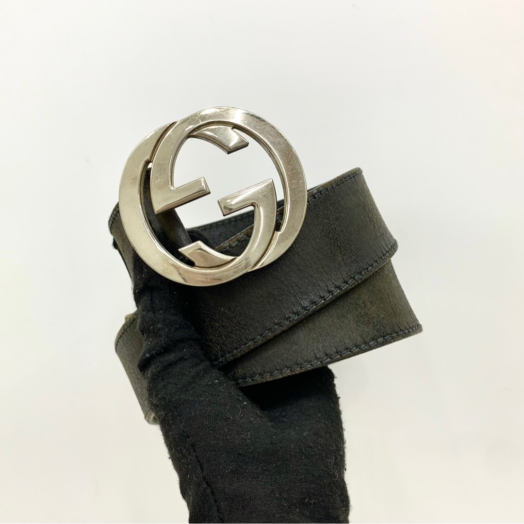 GUCCI GG 114984 LOGO BLACK LEATHER BELT 227017037 Women s