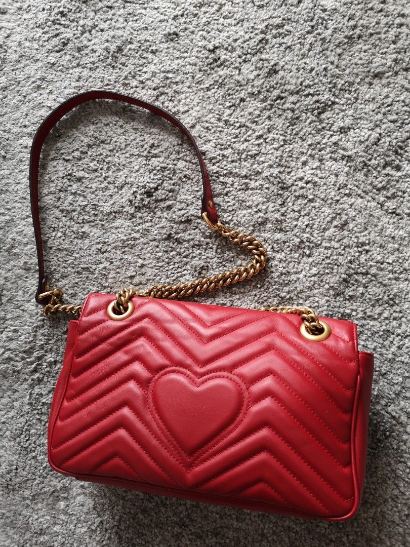 GUCCI GG MARMONT SMALL MATELASSE SHOULDER BAG HIBISCUS RED Luxury Bags Wallets on Carousell