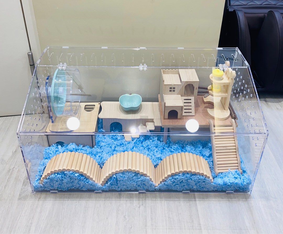 Hamster acrylic cage 80cm 100cm cage wooden accessories setup
