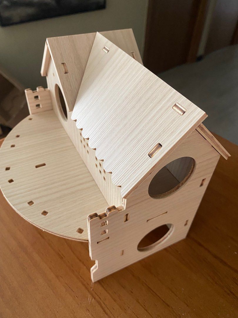 Picture of Hamster dwarf cage wooden double storey hideout house accessories ...