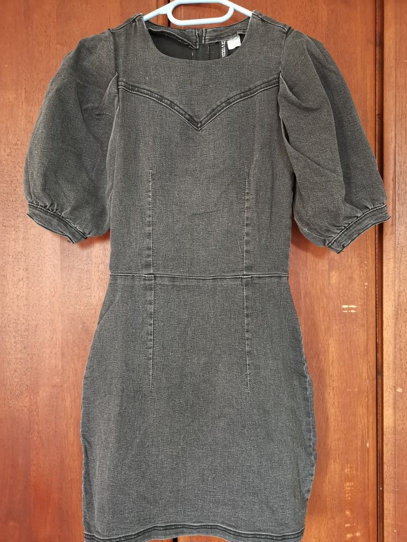 h&m black denim dress puff sleeve H&M | Dresses | Nwt Hm Flouncetrimmed Dress