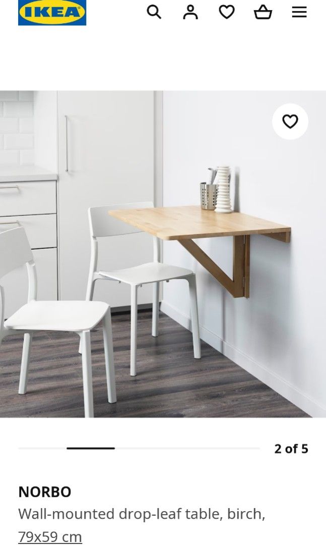 Ikea Norbo Wall Mounted Foldable Table, Furniture & Home Living