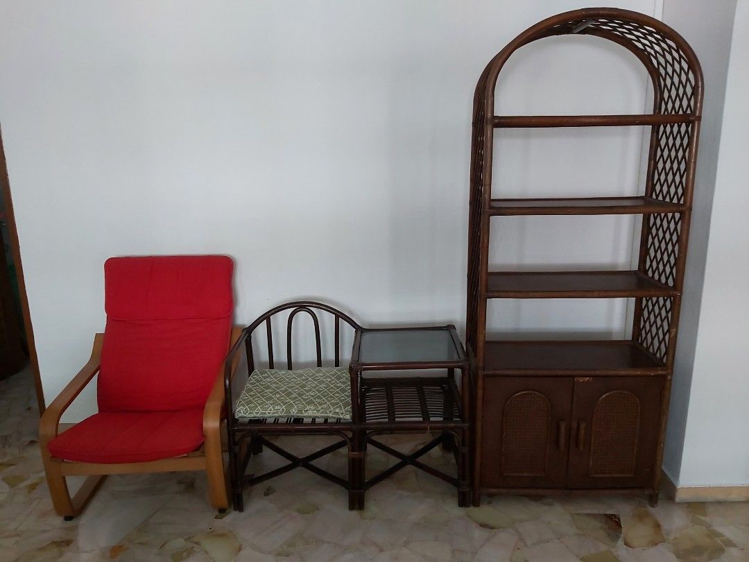 Ikea Poang Chair, Rattan Shelving Unit and Rattan Chair and Side Table