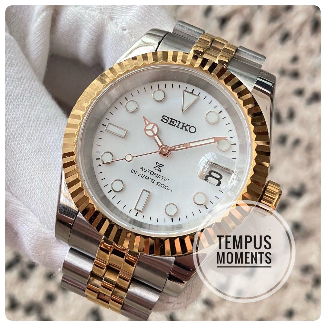 Jubilee Datejust Pearl Gold custom build watch - Seiko mod, Men's Fashion,  Watches & Accessories, Watches on Carousell