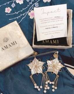 Limited Edition: Amami Golden Parol Christmas Capiz Shell Pearl Holiday Earrings Kultura Filipiniana