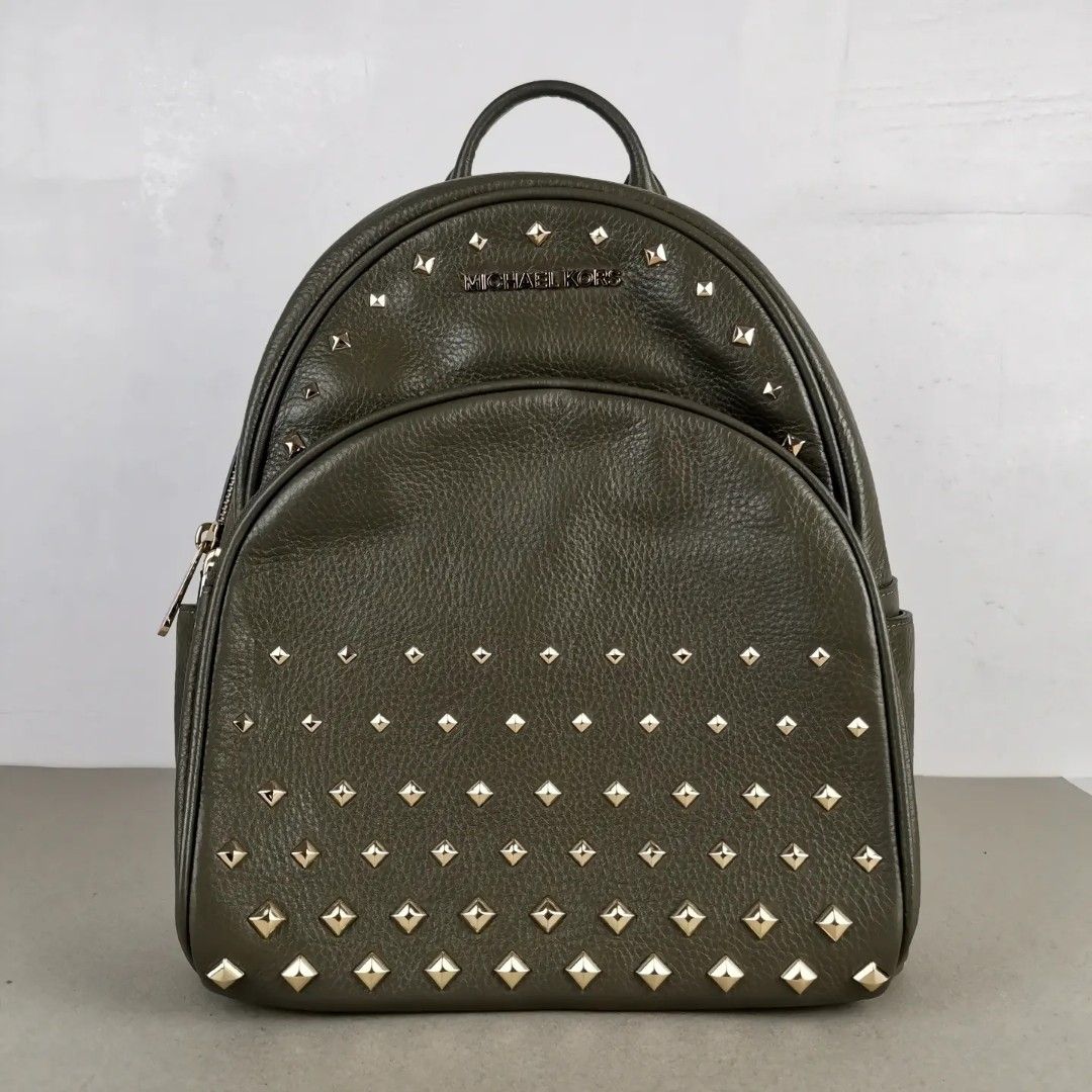 Michael Kors Abbey Medium Studded Pebbled Leather Backpack Olive Green -  IOA186, Luxury, Bags & Wallets on Carousell