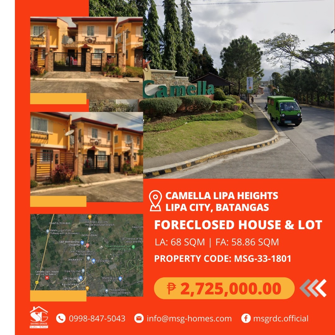 MSG331801 Foreclosed House & Lot Camella Lipa Heights, Brgy. Tibig