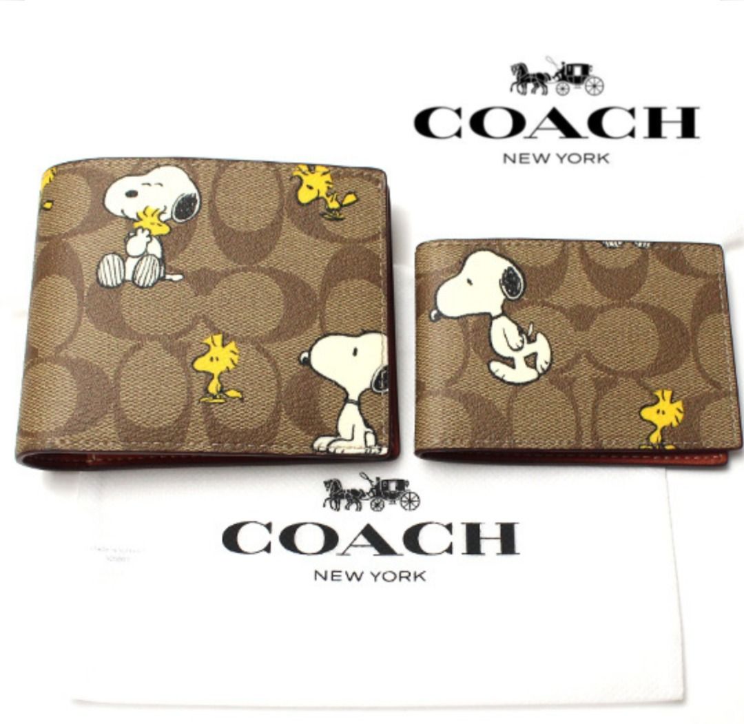 New Coach Original Limited Edition Collection X Peanuts Wallet In Signature Canvas With Snoopy Woodstock Print Wallet For Women Men Come With