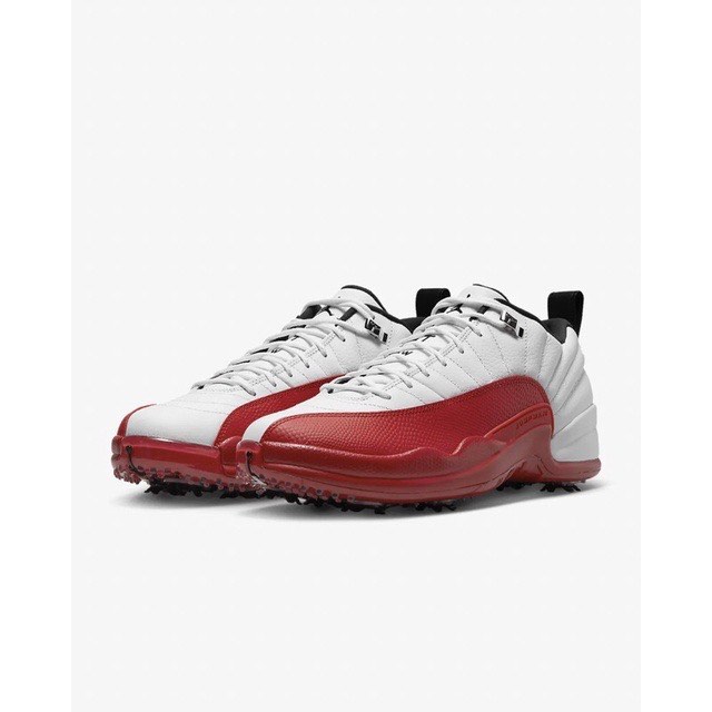 Nike Air Jordan 12 低筒高爾夫鞋低釘鞋釘鞋紅白配色, 他的時尚, 鞋