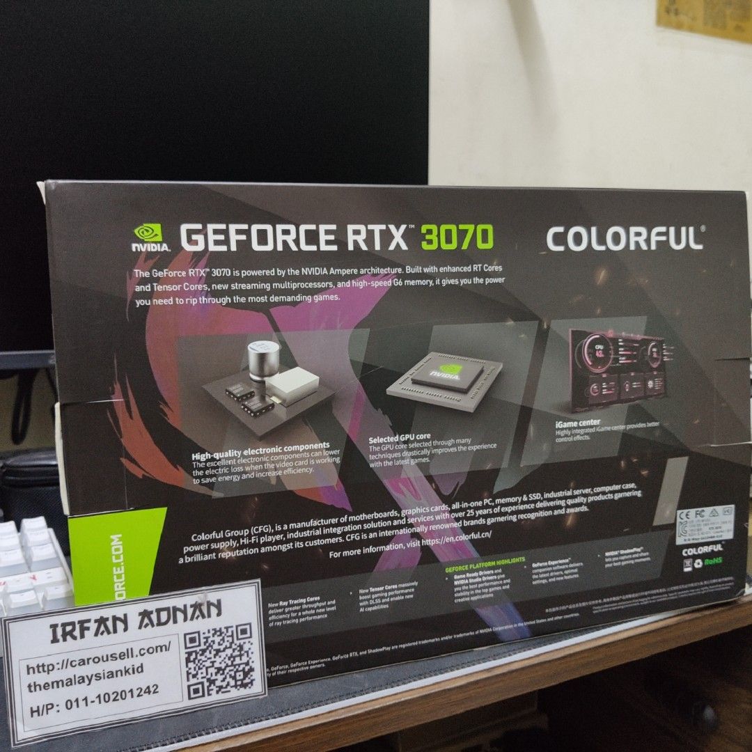 Nvidia GeForce Colorful RTX 3070 BattleAX NB-V 8GB GDDR6 GPU, Computers ...