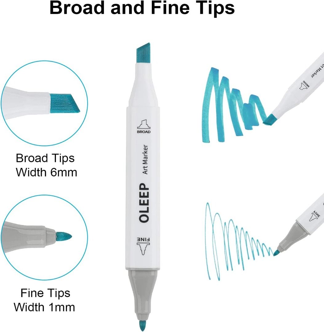 OLEEP 80 Colour Permanent Art Markers Twin Marker Pen Broad Fine Point ...