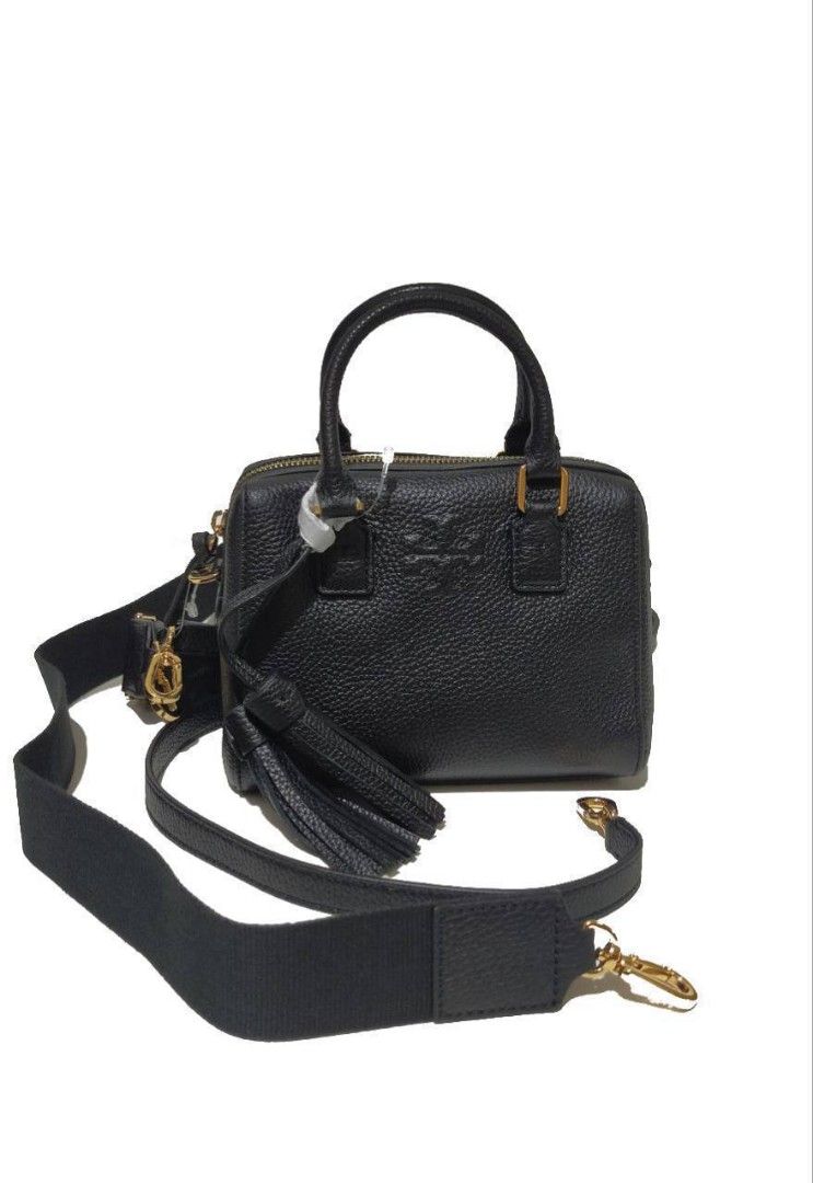 Ready TB Thea Mini Web Satchel Leather Black (dpt 2 longstrap) Size 18x14x9  @3.850jt nett exc ongkir, Fesyen Wanita, Tas & Dompet di Carousell