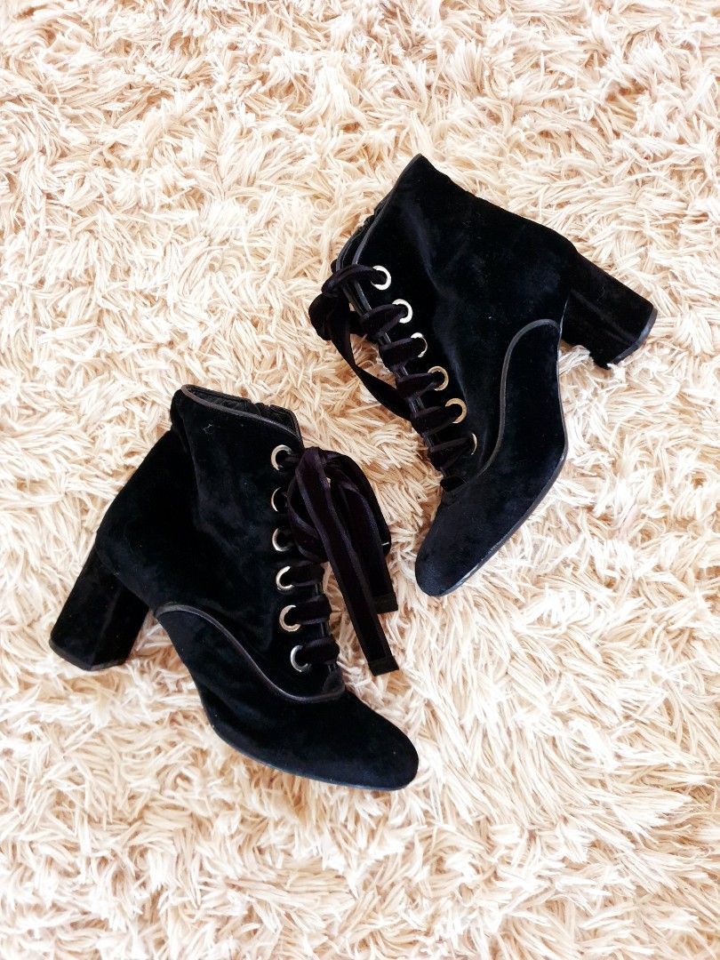 Velvet lace deals up ankle boots