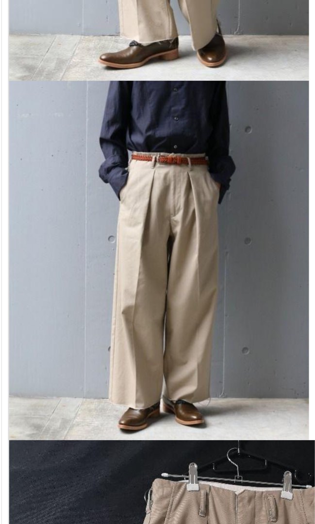 Saby / Tuck Baggy Pants 日本製卡其2號, 他的時尚, 褲子, 長褲在旋轉拍賣