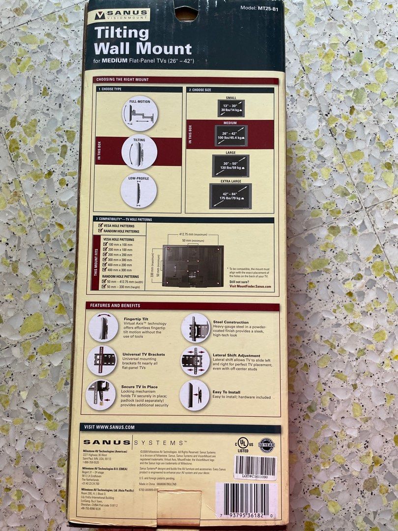 SANUS MT25B1 TV Wall Mount, TV & Home Appliances, TV & Entertainment