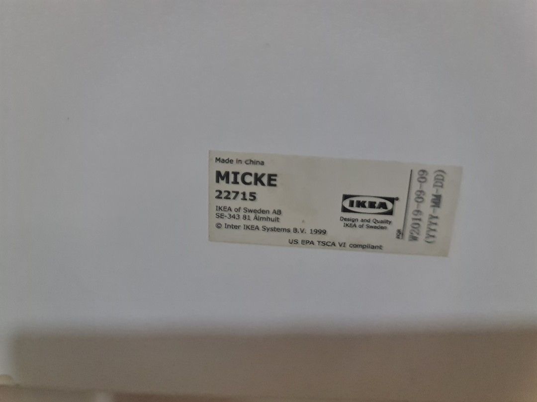 Study Table (Category: Other Home Furniture) located in Singapore. Submitted by sharonstkim07 (Listing ID 1204190613, Image 2). Description: Ikea writing desk for sale. Width 105cm x Depth 50cm x Height 75cm Self collect. https://www.ikea.com/sg/en/p/micke-desk-white-80354276/?utm_source=google&utm_medium=surfaces&utm_campaign=shopping_feed&utm_content=free_google_shopping_clicks_Workspaces&gclid=Cj0KCQiAtICdBhCLARIsALUBFcFucU0AqqHJ-k5GcyBR1l6wNa
