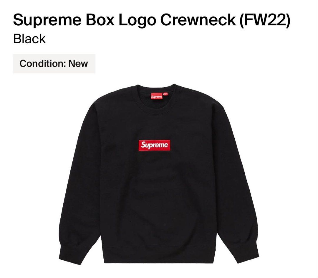 Supreme box logo crewneck FW22 M size, 男裝, 上身及套裝, 衛衣