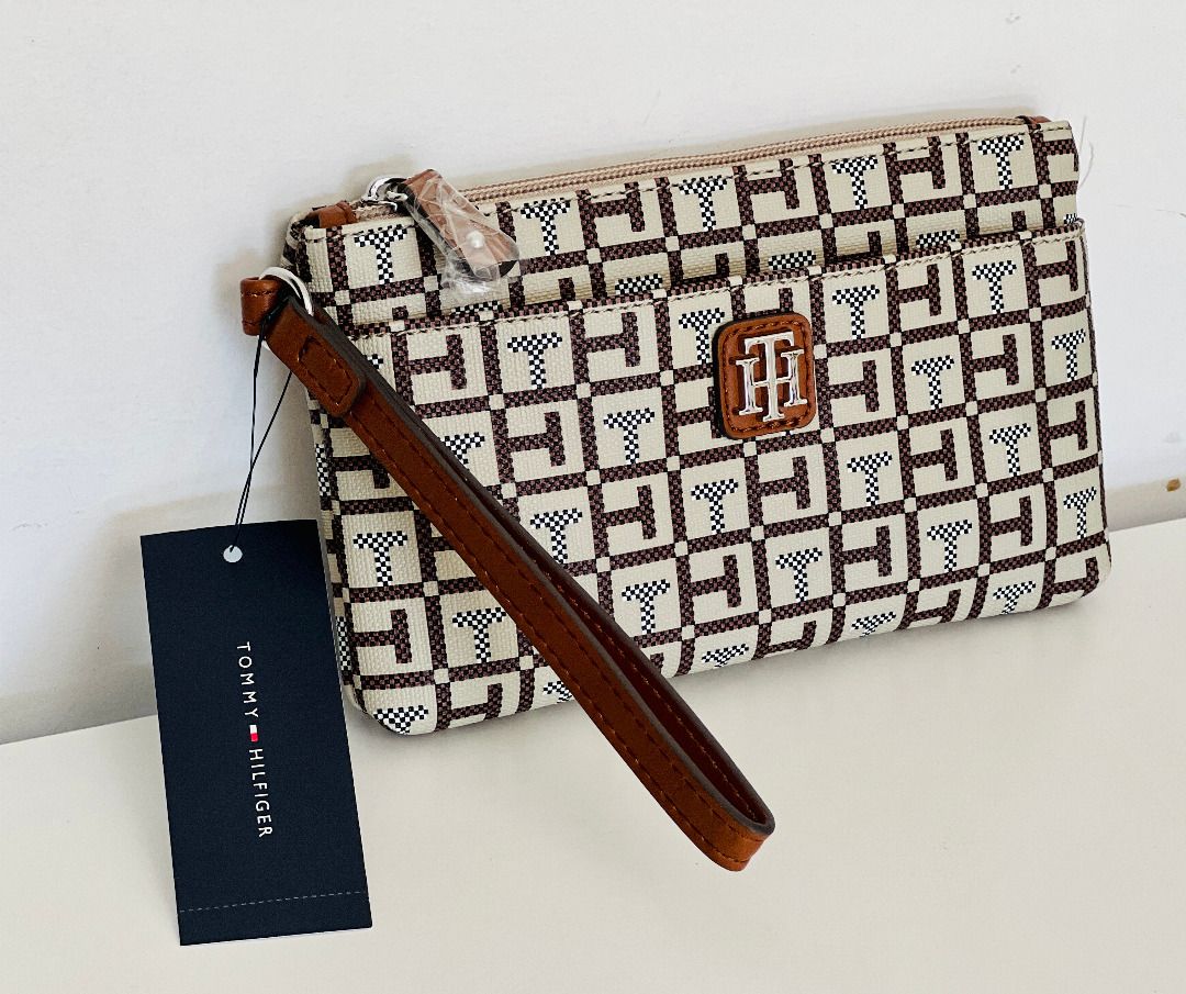 TOMMY HILFIGER BROWN PHONE HOLDER WALLET CLUTCH POUCH WRISTLET BAG