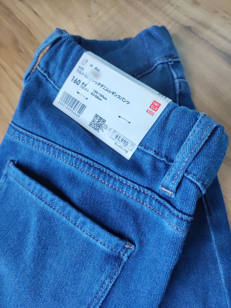 Uniqlo kids blue jeans denim long pants 160 / women S, Babies & Kids,  Babies & Kids Fashion on Carousell