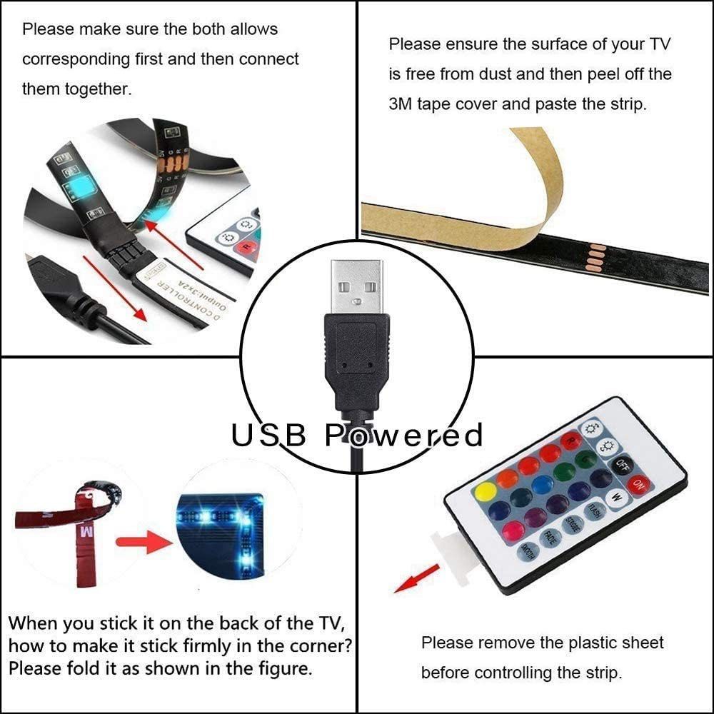 USB LED Strip Lights with Remote Control and 5050 RGB,6.56FT/2M, Flexible Color,USB 5V Power Supply,DIY.