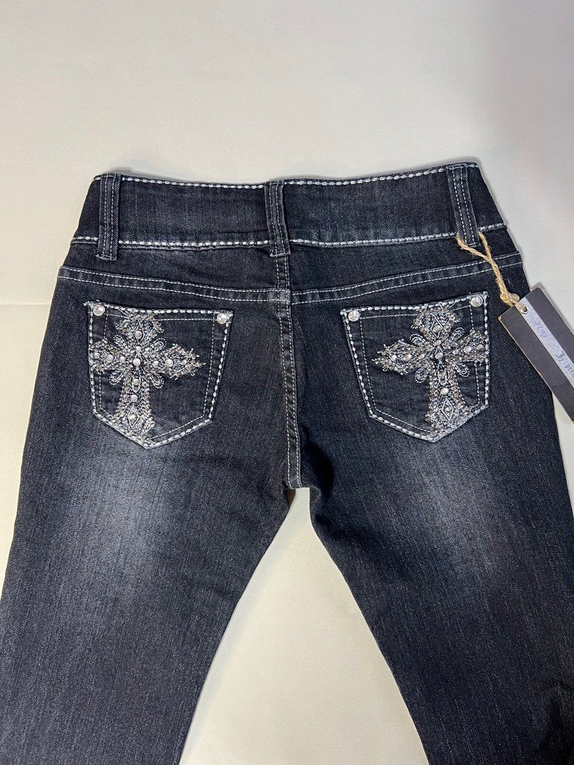 Vintage y2k Rhinestone Cross Low-Rise Bootcut Jeans