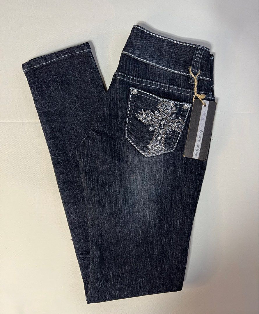 Vintage y2k Rhinestone Cross Low-Rise Bootcut Jeans
