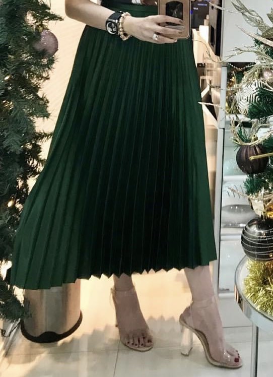 Metallic green pleated skirt zara discount