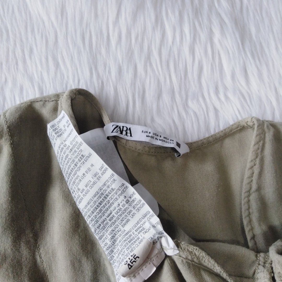 ZARA Puff Sleeve Tiered Dress in Khaki Green, Women's Fashion, Dresses