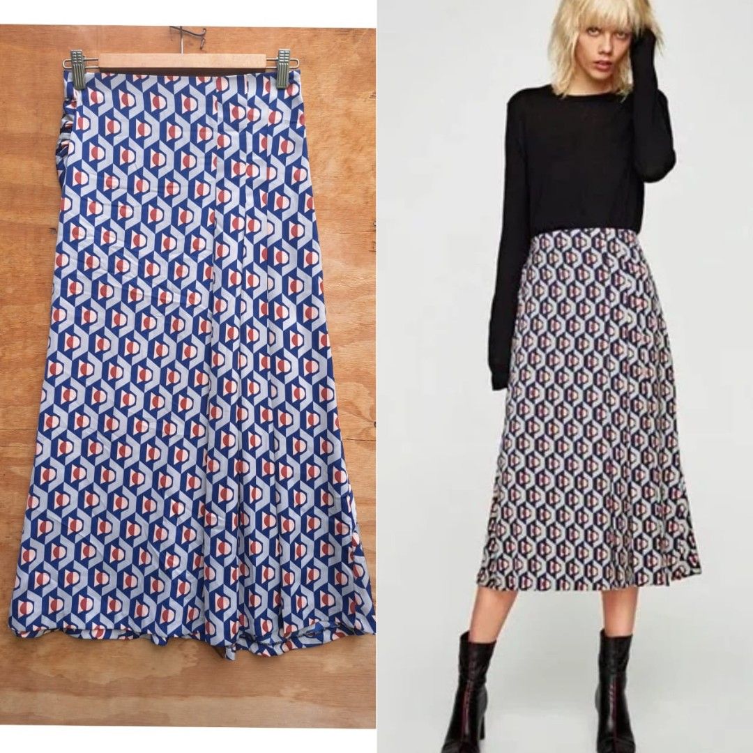 Zara Woman Geometric Midi Pleated Skirt Women s Fashion Bottoms