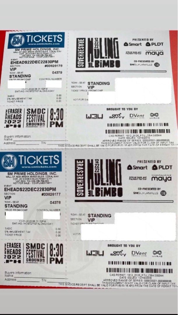 2 VIP Eraserheads tickets, Tickets & Vouchers, Event Tickets on Carousell