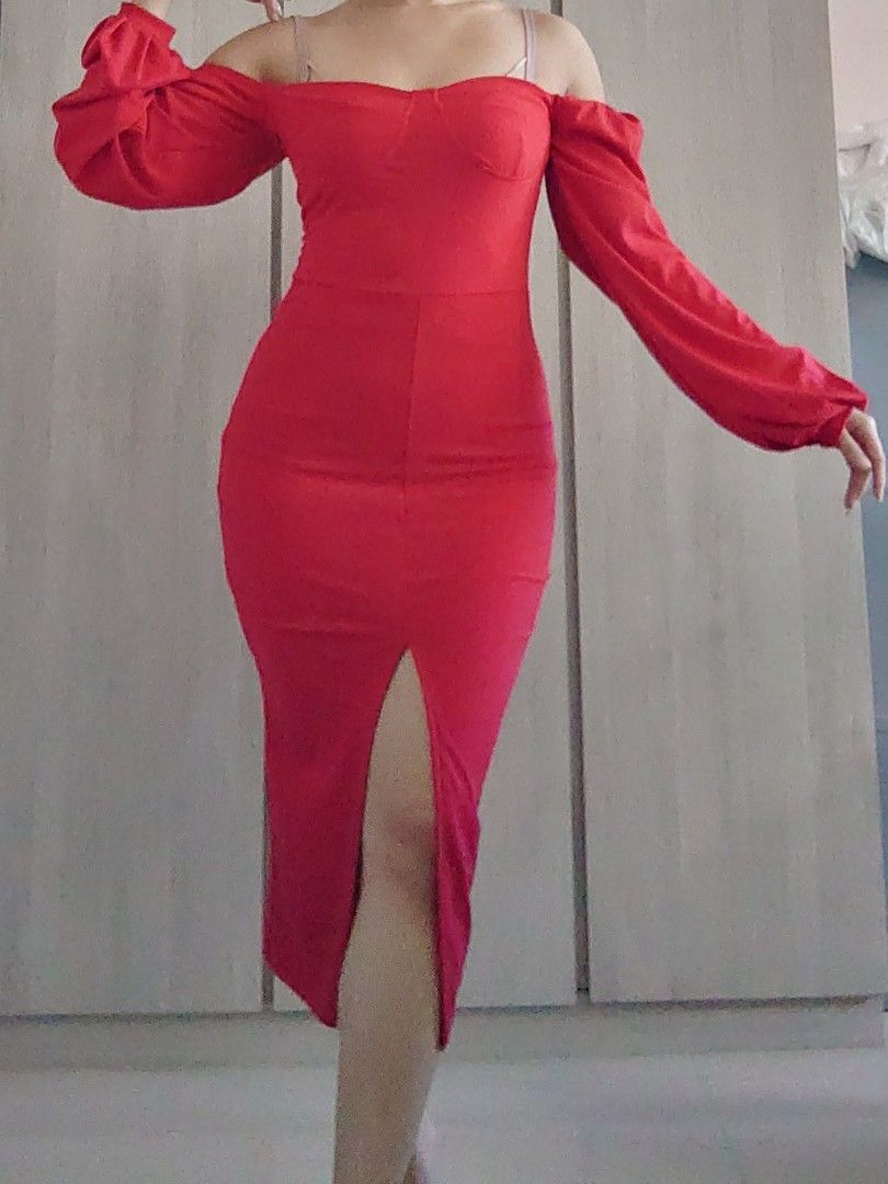 long sleeve slit dress